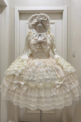 Beige [Dream Prologue] Doll Multi-Layered Bowknot Lace Sweet Princess Lolita Dress - Beige - 1