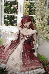 Red Baroque Palace Print Lace Classic Princess Lolita Dress - Product - 9