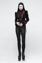 Black 3D Floral Decoration Stand Collar Long Sleeves Womens Gothic Jacket - Product - 4