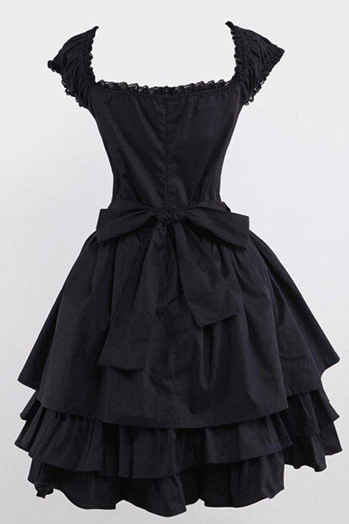 Black Lace Cotton Sleeveless Ruffled Gothic Lolita Dress - Product - 2