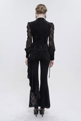 Black Velvet High Neck Lace Fake Bra Design Splicing Three-Dimensional Butterfly Mesh Women's Gothic Shirt - Product - 7