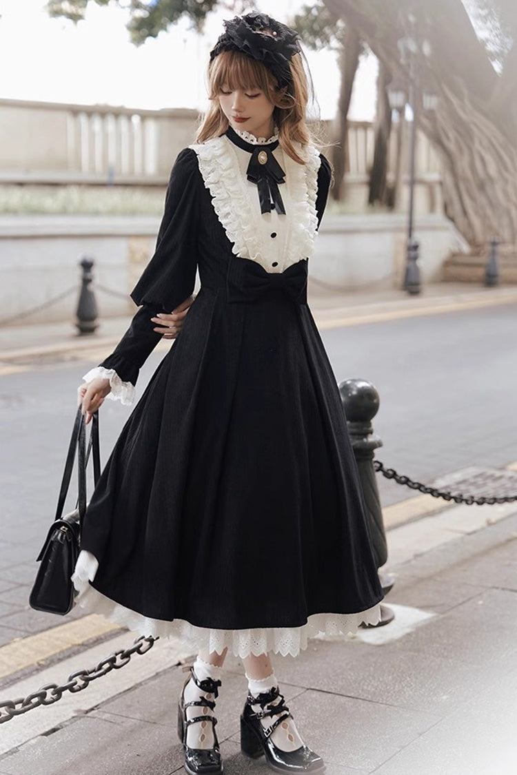 Black/White Silent Poetry Nun Long Sleeves Bowknot Autumn Winter Gothic Lolita Dress - Product - 9