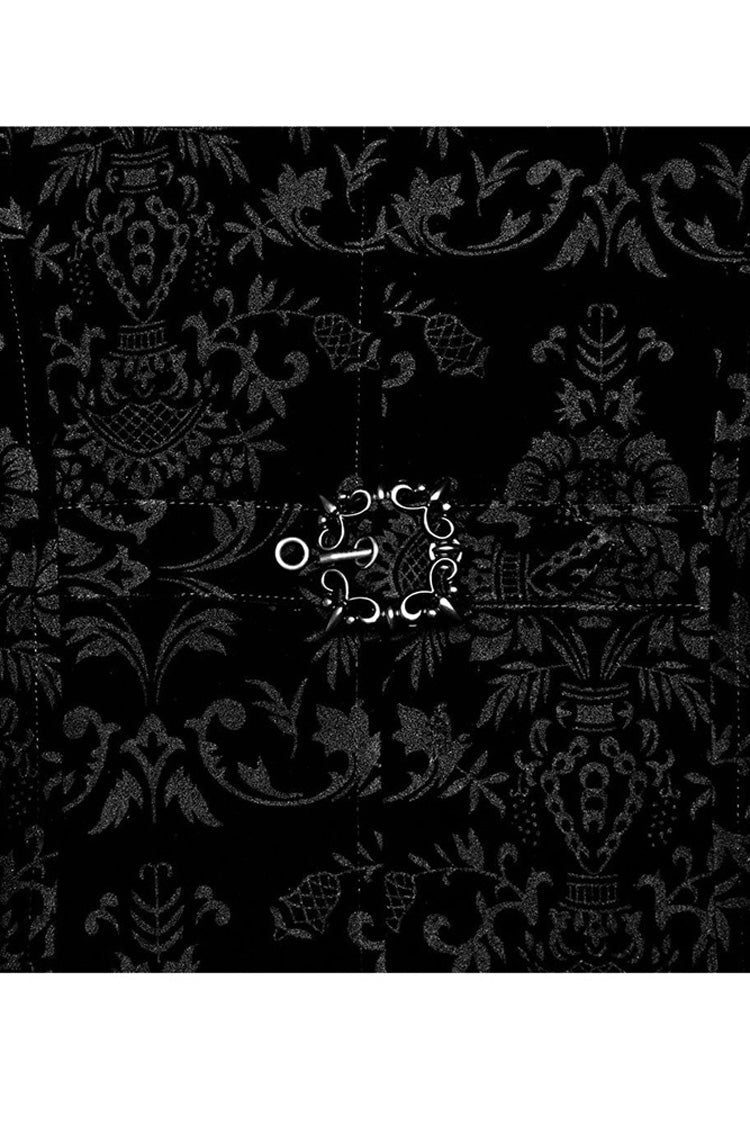 Black Punk Weft Velveteen Print Splicing Stand Collar Lacework Decorate Long Men's Coat - Product - 6