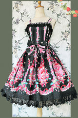 [Strawberry Chef] Sleeveless Print Bowknot Lace Sweet Lolita Jsk Dress 4 Colors - Black - 11