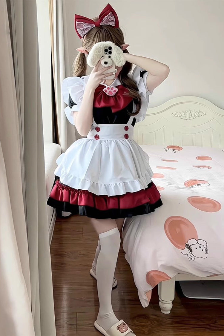 Black/Red/White [Vampire] Short Sleeves Ruffle Cat's Paw Bowknot Gothic Plus Size Lolita Dress Full Set - Product - 2