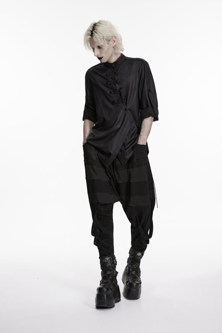 Black Stand Collar Long Sleeves Asymmetric Men's Punk Shirt - Product - 8