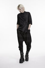 Black Stand Collar Long Sleeves Asymmetric Men's Punk Shirt - Product - 8
