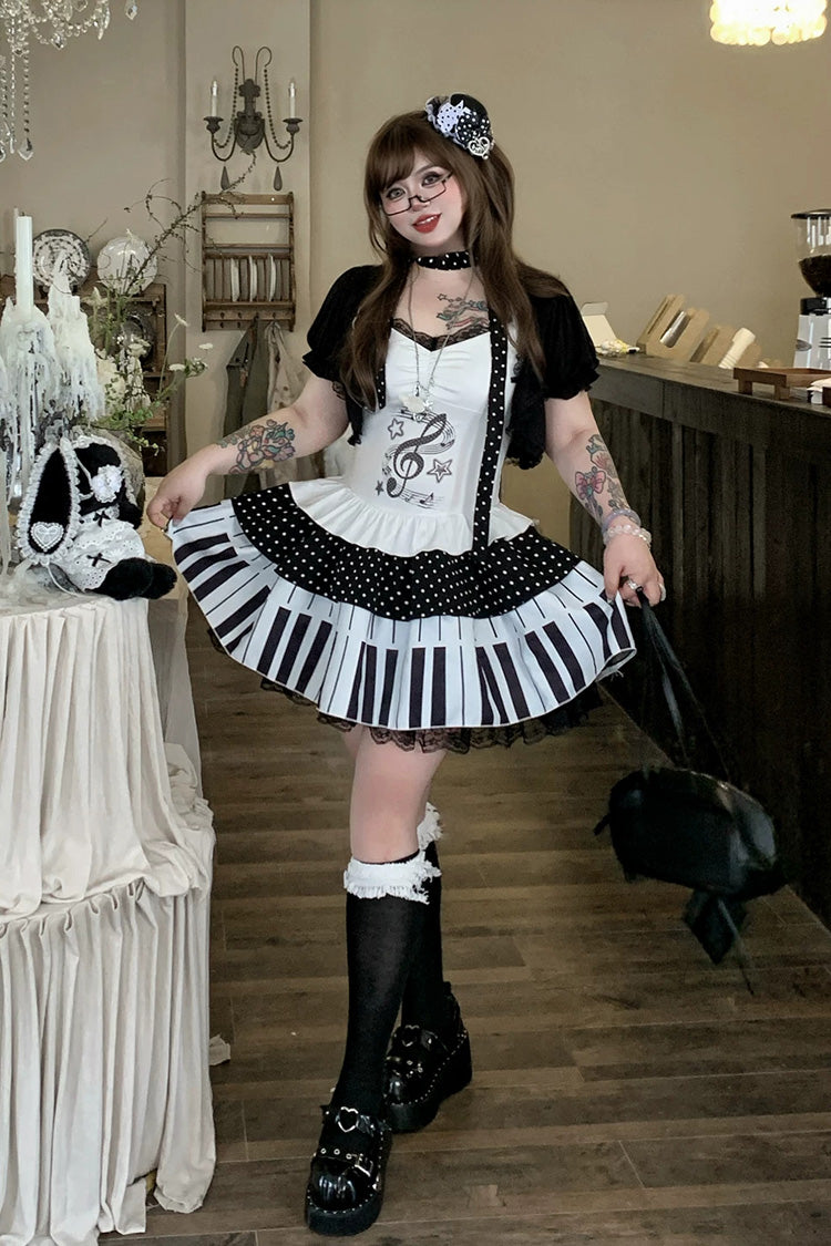 Multi-Color Halterneck Sleeveless Piano Key Music Note Printed Ruffled Lace Plus Size Japanese Sweet Lolita Jsk Dress - Product - 10