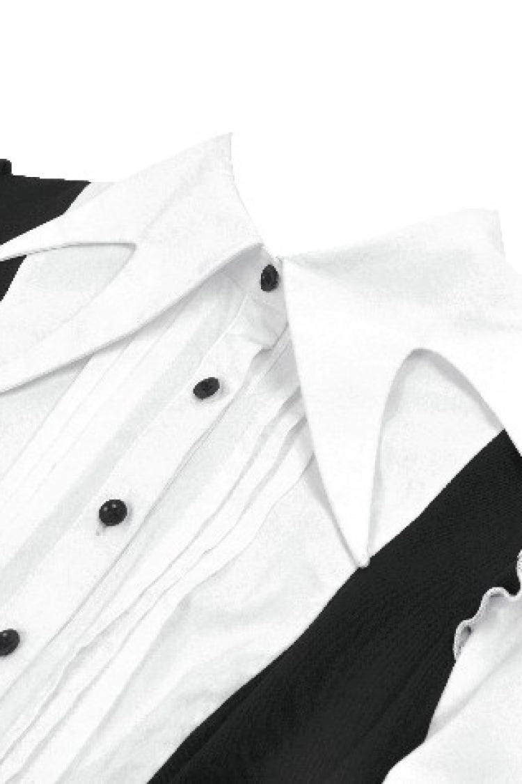 Black/White Harlequin Sharp Point Collar Long Puff Sleeves Women's Lolita Gothic Dress - Product - 12