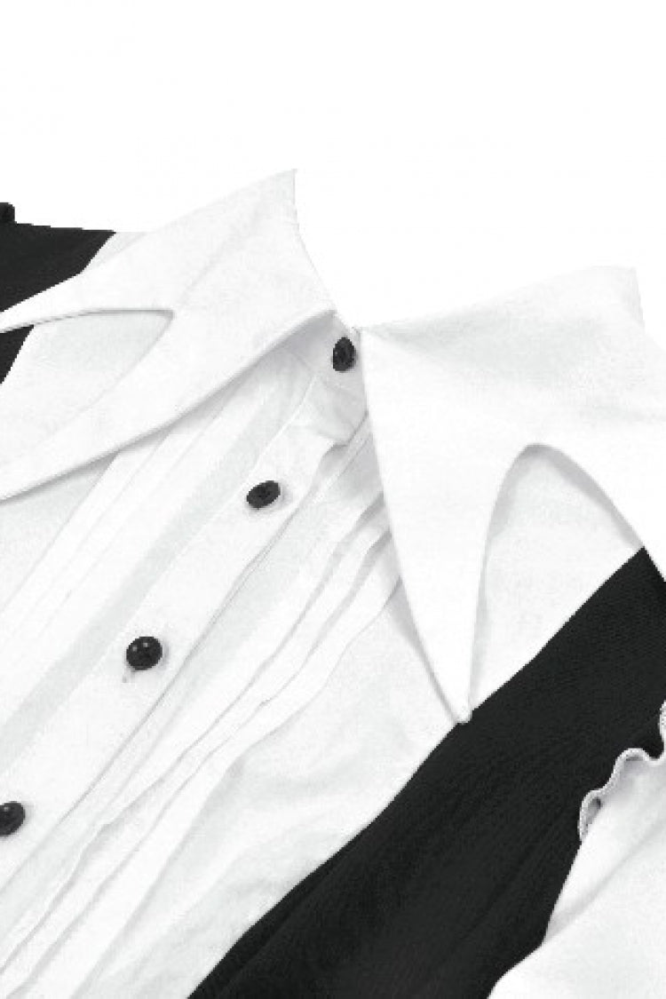 Black/White Harlequin Sharp Point Collar Long Puff Sleeves Women's Lolita Gothic Dress - Product - 12