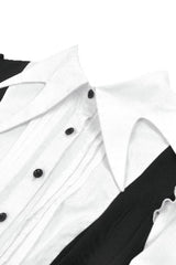 Black/White Harlequin Sharp Point Collar Long Puff Sleeves Women's Lolita Gothic Dress - Product - 12