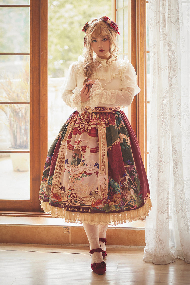 Red [Kaleidoscope of Dreams] Oil Print Side Cardigan Sweet Vintage Gorgeous Lolita Skirt - Product - 7