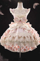 Pink [Peacock Feather] Multi-Layered Ruffle Hanayome Cardigan Bowknot Lace Sweet Lolita Jsk Dress Set - Product - 3