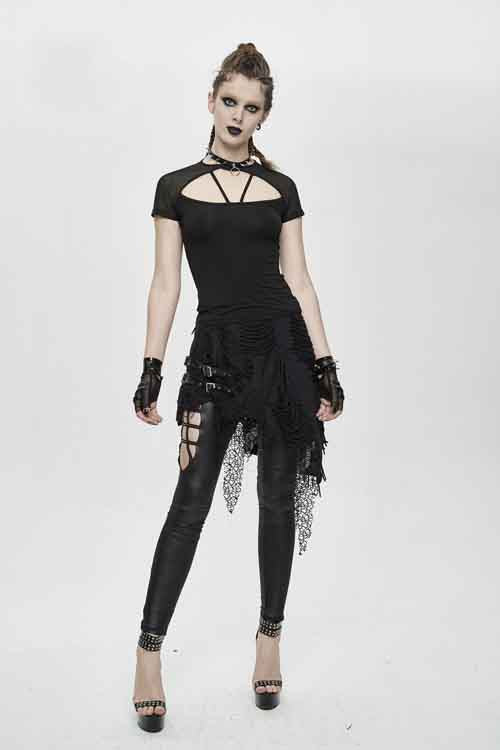 Black Fake Two Pieces Ripped Skirts Sexy Leggings Womens Pants - Product - 8
