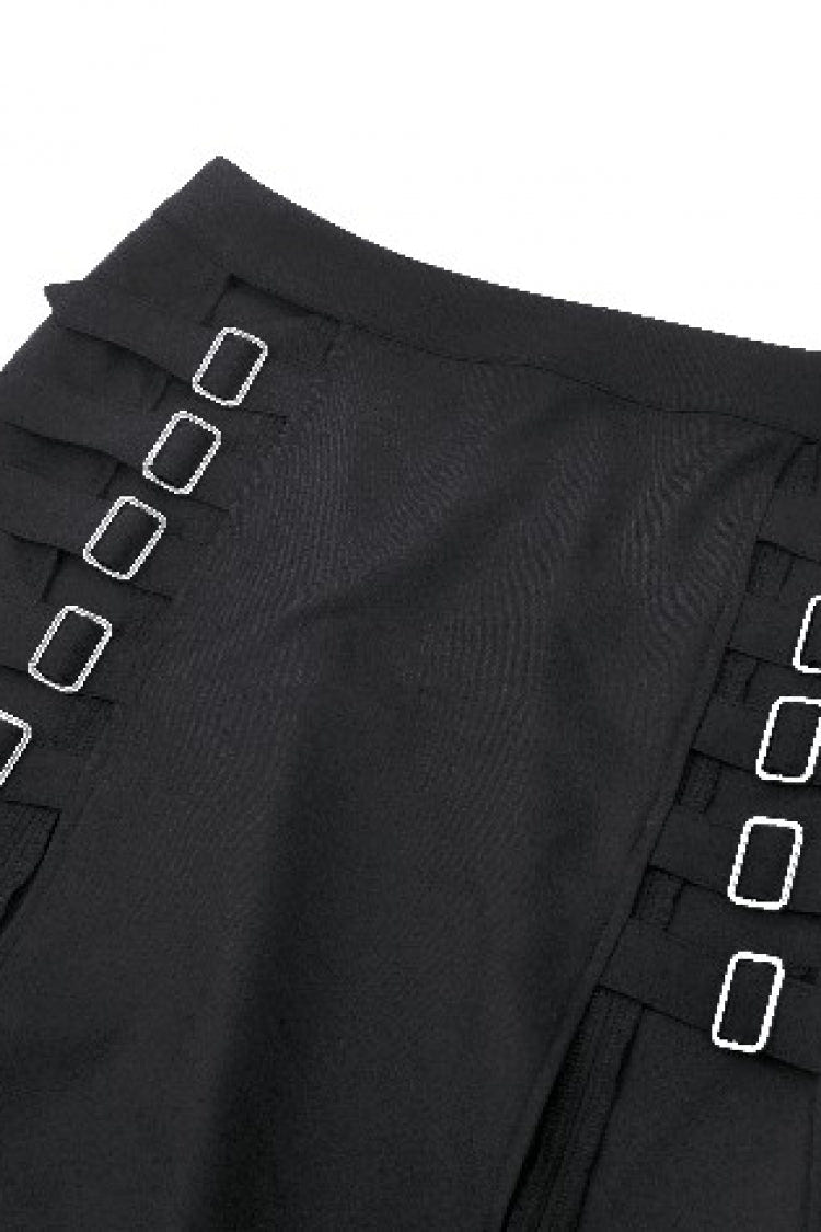 Black Buckled Zippered Women's Punk Side Slit Long Skirt - Product - 13