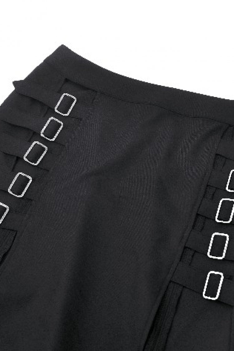 Black Buckled Zippered Women's Punk Side Slit Long Skirt - Product - 13