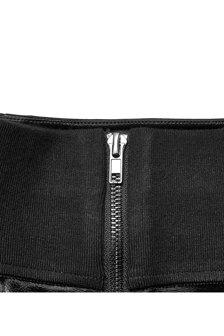 Black Glossy Cortex Waist Seal Square Hem High Waist Women's Gothic Skirt - Product - 8