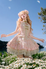 Pink White Pear Dream Multi-layer Ruffle Lace Sweet Chinese Style Princess Lolita Jsk Dress - Product - 3