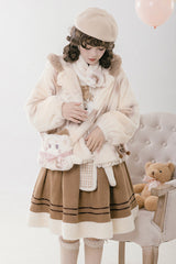Ivory [Mocha Bear] Print Bowknot Hooded Sweet Lolita Coat - Product - 8