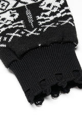 Black/White Stand Collar Long Sleeves Skull Deer Print Grunge Women's Gothic Loose Sweater - Product - 8