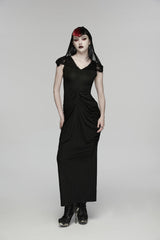 Black V Collar Short Puff Sleeves Hanayome Cut-Out Lace Pleated Women's Gothic Wedding Dress - Product - 6