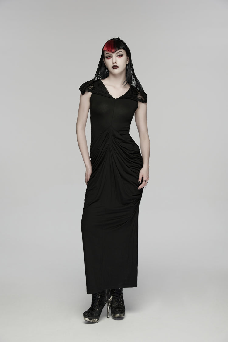 Black V Collar Short Puff Sleeves Hanayome Cut-Out Lace Pleated Women's Gothic Wedding Dress - Product - 6