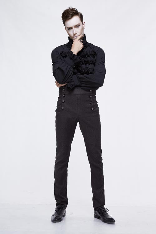 Black Gothic Wedding High Waist Slim Fit Jacquard Western Style Mens Pants - Product - 5