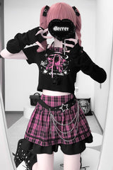 Black/Pink [Butterfly Chapter] Short Sleeves Print Gothic Jirai Kei Skirt Set - Product - 2