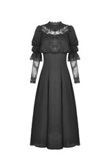 Black Stand Collar Cut-Out Half Sleeves Lace Spliced Women's Gothic Maxi Dress - Product - 3