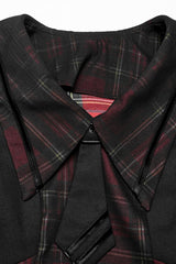 Black/Red Long Lantern Sleeves Plaid Print Detachable Lace-Up Women's Punk College Style Dress - Product - 8
