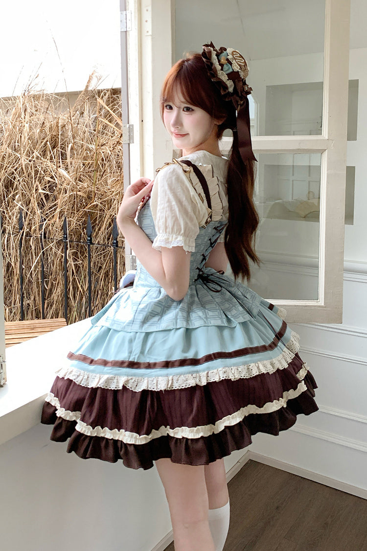 Green/Brown Mint Chocolate Sleeveless Triple-Layered Ruffle Bowknot Sweet (Dress Only) detail view 17