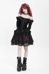 Black/Red Multi-Layered Ruffle Buckle Straps Women's Gothic Skirt - Product - 6