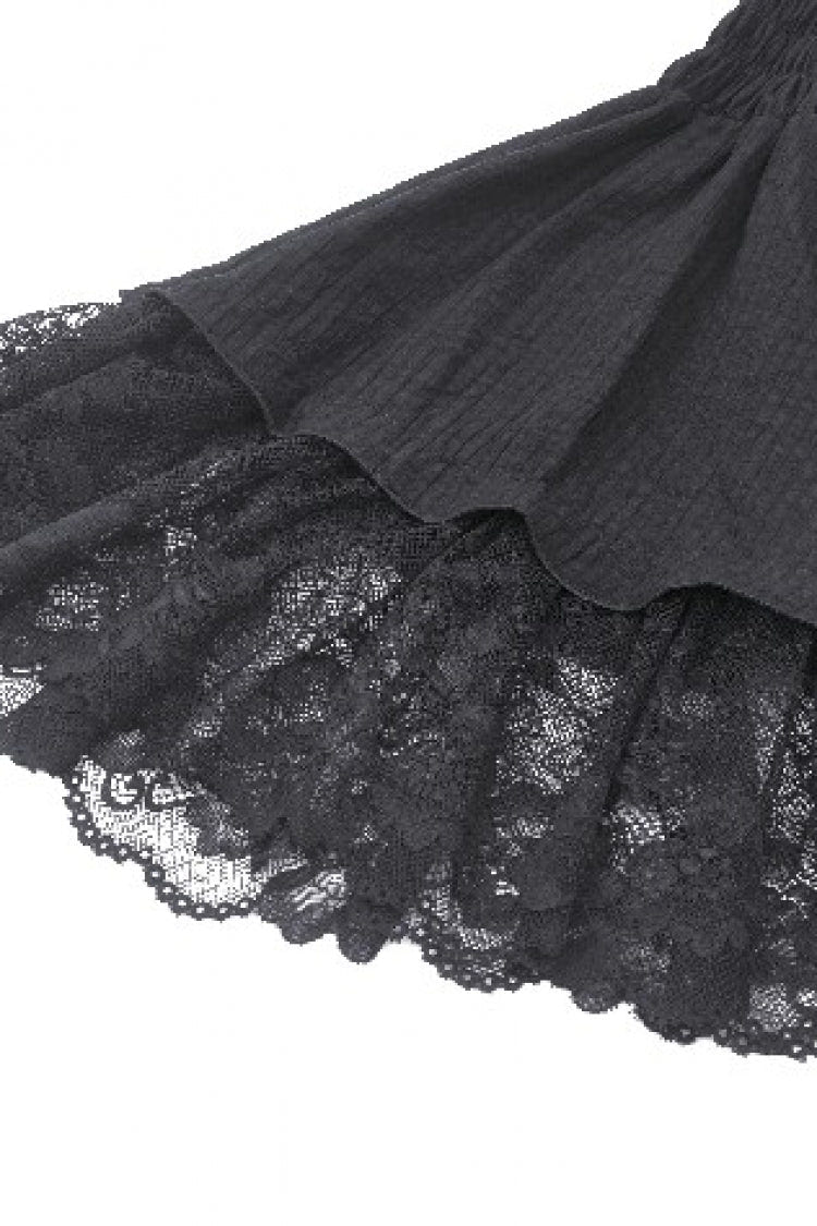 Black Lace Ruffled Stand Collar Long Puff Sleeves Cut-Out Women's Gothic Grad Dress - Product - 17
