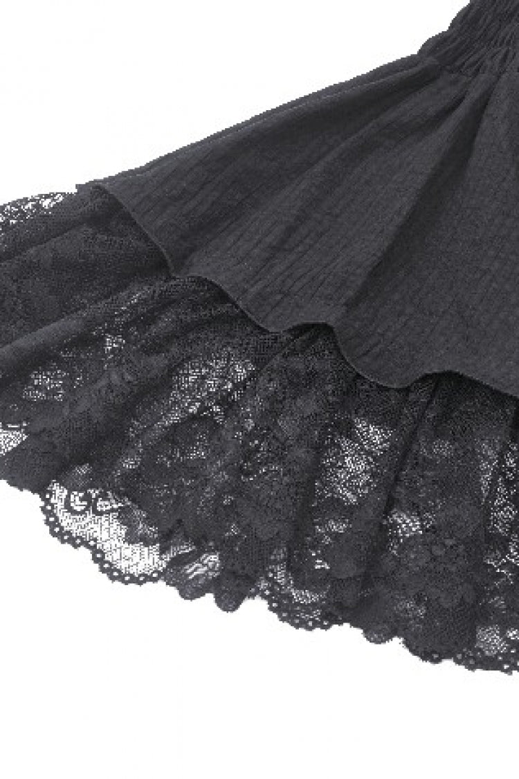 Black Lace Ruffled Stand Collar Long Puff Sleeves Cut-Out Women's Gothic Grad Dress - Product - 17