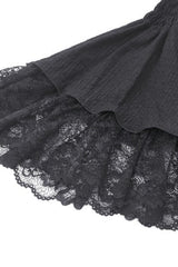 Black Lace Ruffled Stand Collar Long Puff Sleeves Cut-Out Women's Gothic Grad Dress - Product - 17
