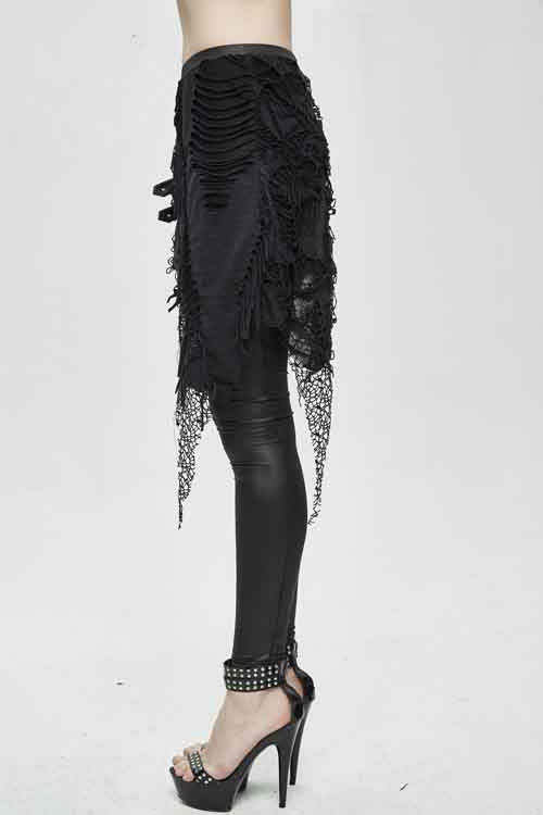 Black Fake Two Pieces Ripped Skirts Sexy Leggings Womens Pants - Product - 6