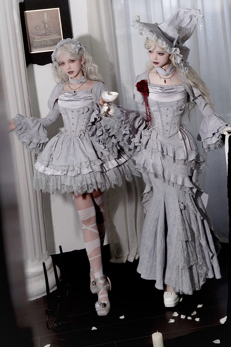 Silver Grey [Twilight] Multi-Layered Ruffle Hollow Lace Gothic Witch Lolita Skirt - Product - 14