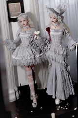 Silver Grey [Twilight] Ruffle Lace Irregular Gothic Witch Lolita Fishtail Skirt Set - Product - 15
