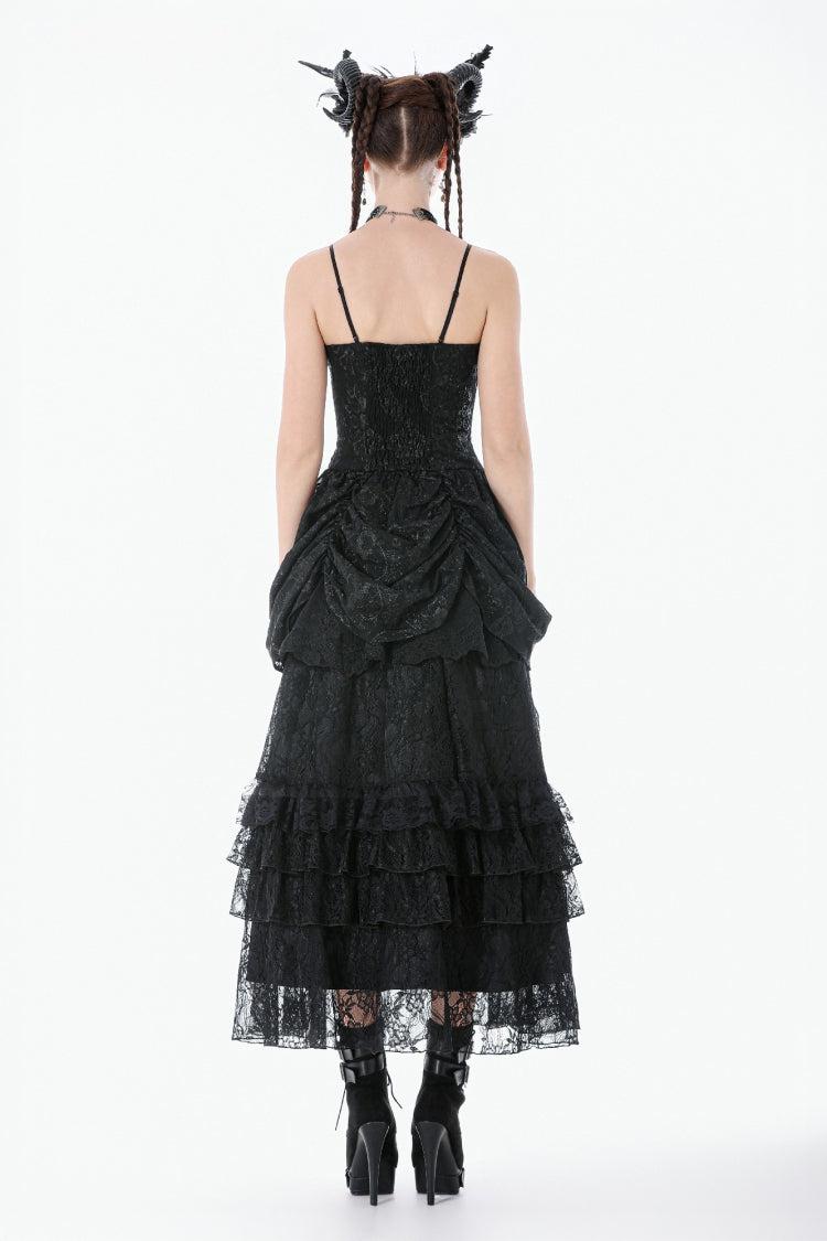 Black Sleeveless Multi-Layered Embroidered Women's Gothic Peplum Court Slip Dress - Product - 4