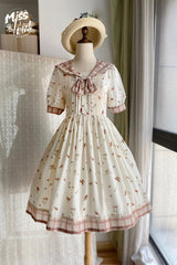 Ivory Sailor Collar Print Ruffle Bowknot Sweet Elegant Lolita Dress - Ivory - 9