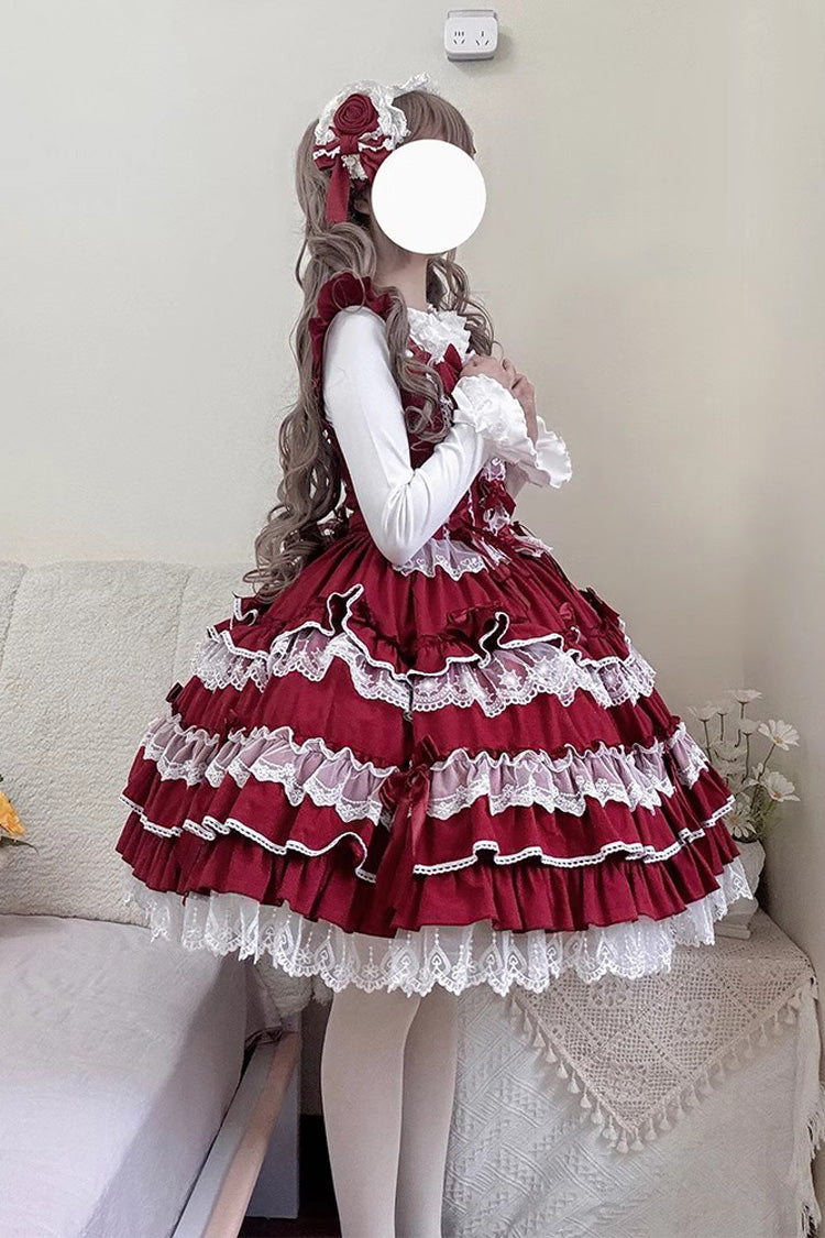 Sweet Multi-Layered Ruffle Bowknot Lace Princess Ballet Lolita Jsk Dress 4 Colors - Product - 12