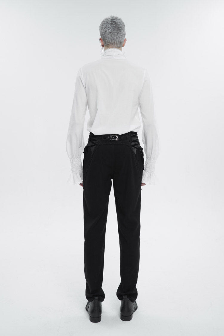 White Irregular Stand Collar Puff Sleeved Ruffled Men's Gothic Shirt - Product - 5