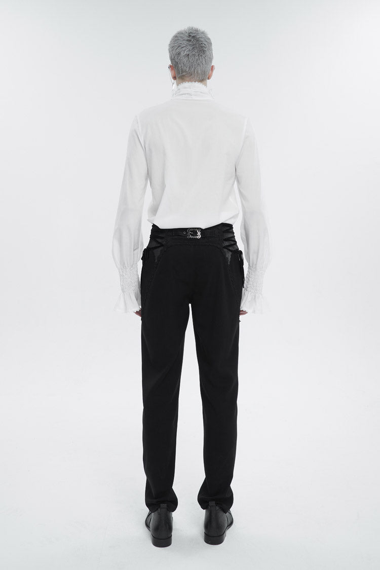 White Irregular Stand Collar Puff Sleeved Ruffled Men's Gothic Shirt - Product - 5