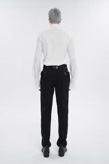 White Irregular Stand Collar Puff Sleeved Ruffled Men's Gothic Shirt - Product - 5