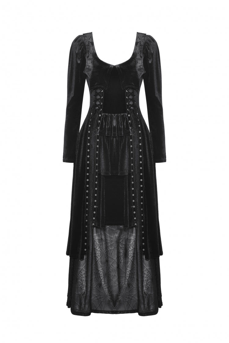 Black Long Sleeves Eyelets Side Slit Women's Gothic Maxi Dresses Wedding Dress - Product - 3