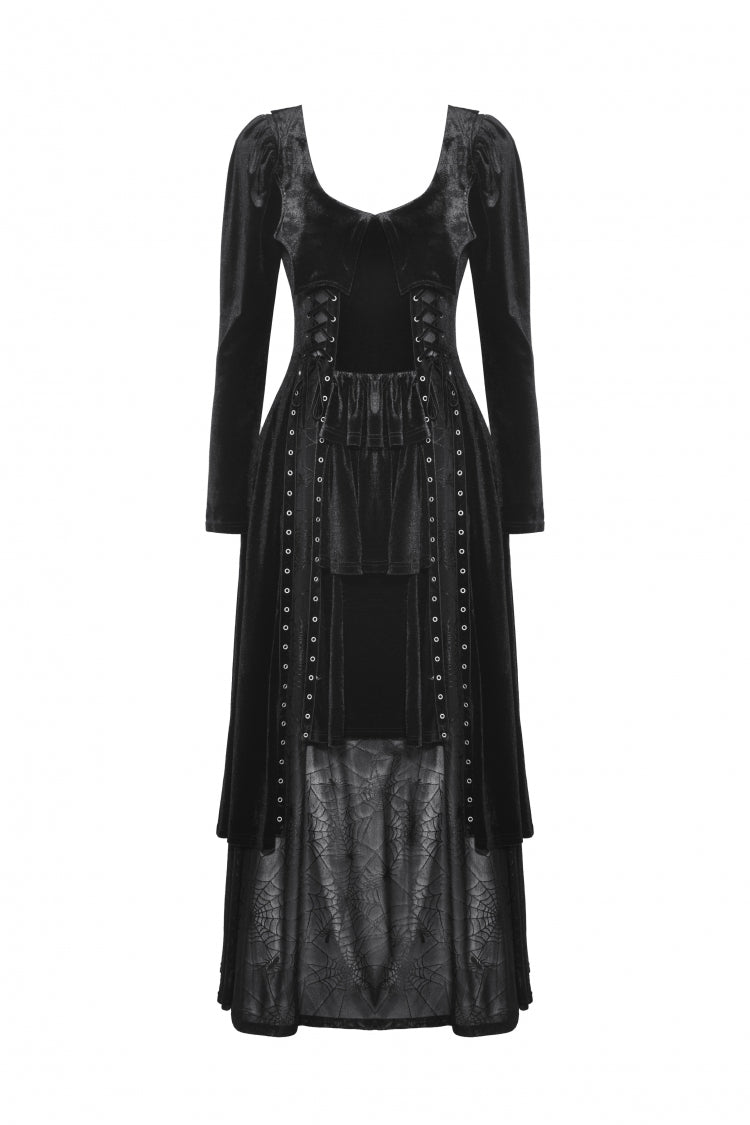 Black Long Sleeves Eyelets Side Slit Women's Gothic Maxi Dresses Wedding Dress - Product - 3
