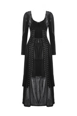 Black Long Sleeves Eyelets Side Slit Women's Gothic Maxi Dresses Wedding Dress - Product - 3