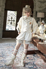 White [Candy Shop] V Collar Sleeveless Bow Lace Sweet Ouji Lolita Shorts Vest Set - Product - 7