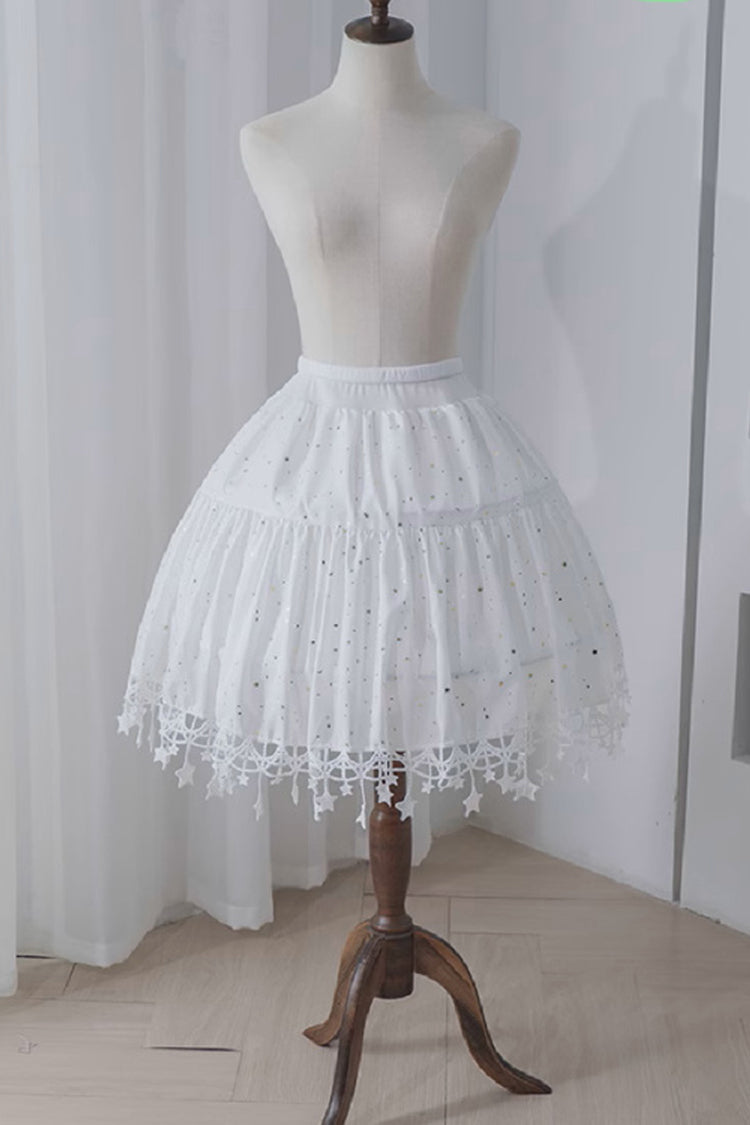 White Star Decorated Long Adjustable Sweet Lolita Petticoat - White - 1