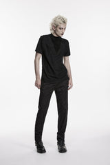 Black High Collar Short Sleeves Spliced Pleated Men's Gothic Shirt - Product - 5